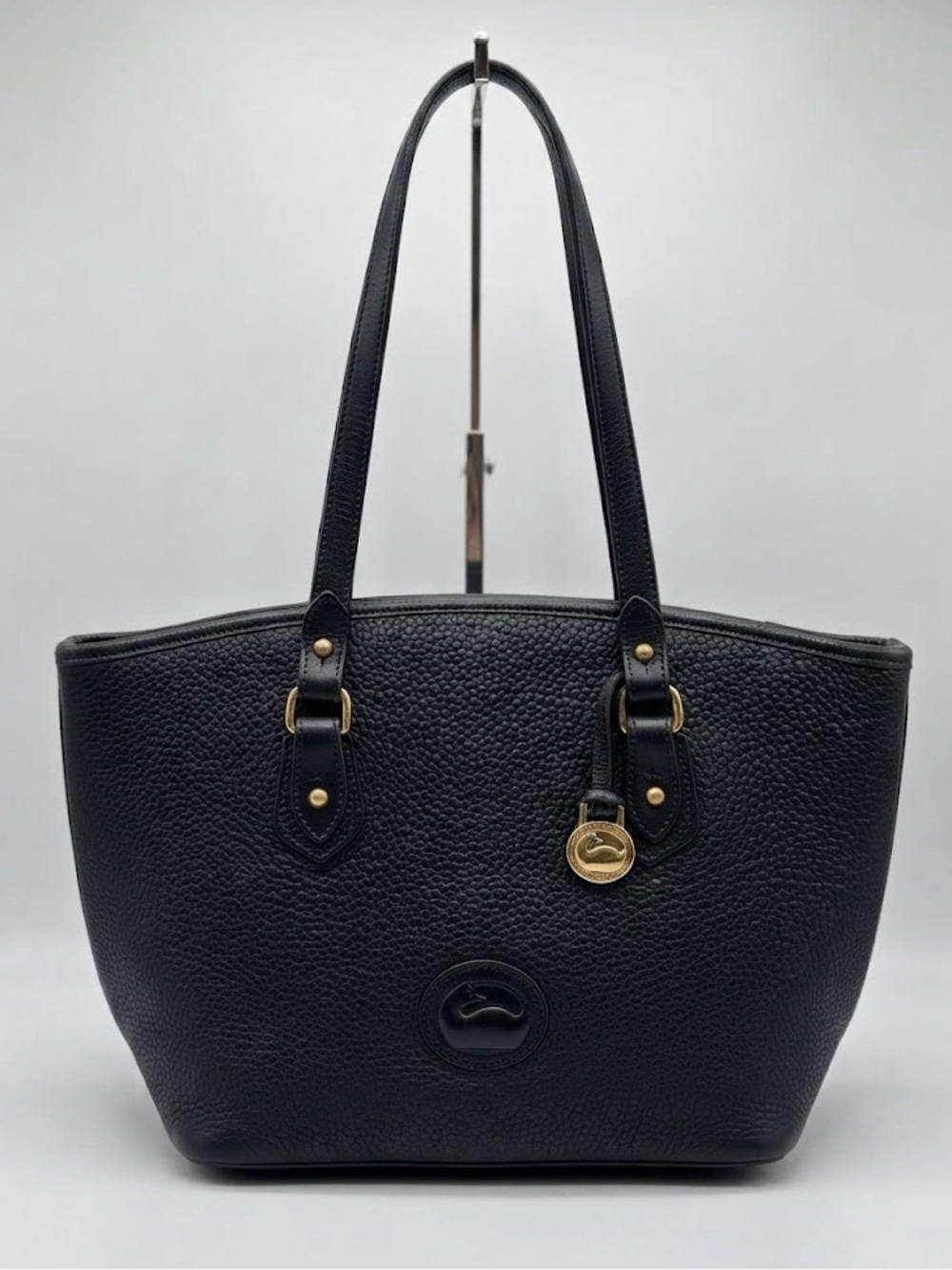Dooney & Bourke Black Pebbled Leather Tote with Gold Charm